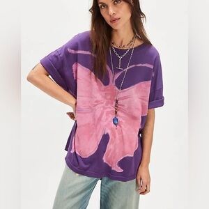 NWT Free People Ragabond Swan Gossip Purple Butterfly Painted T-Shirt O/S